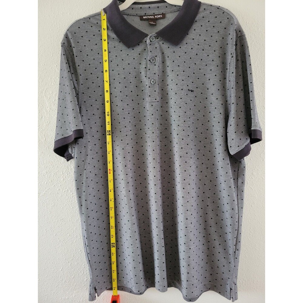 Michael Kors Mens Polo Shirt L Gray Polka Dot Short Sleeve Button Designer NWT - Picture 11 of 13